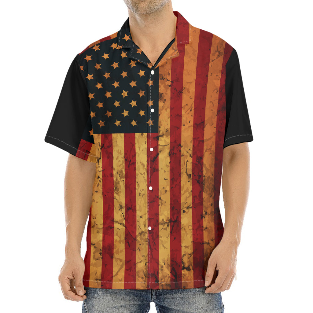 Vintage American Flag Print Aloha Shirt
