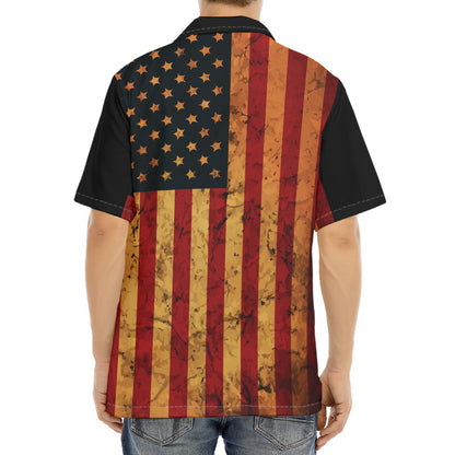 Vintage American Flag Print Aloha Shirt