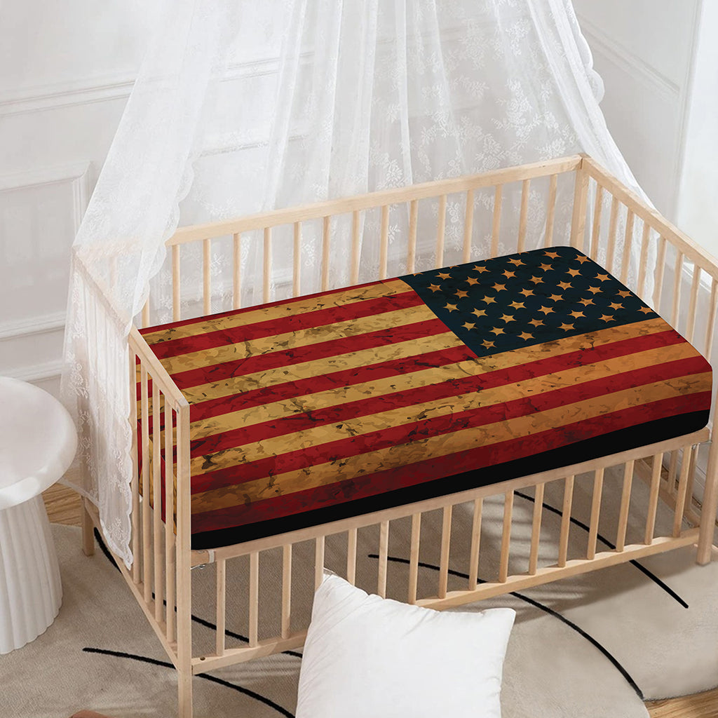 Vintage American Flag Print Baby Crib Sheet