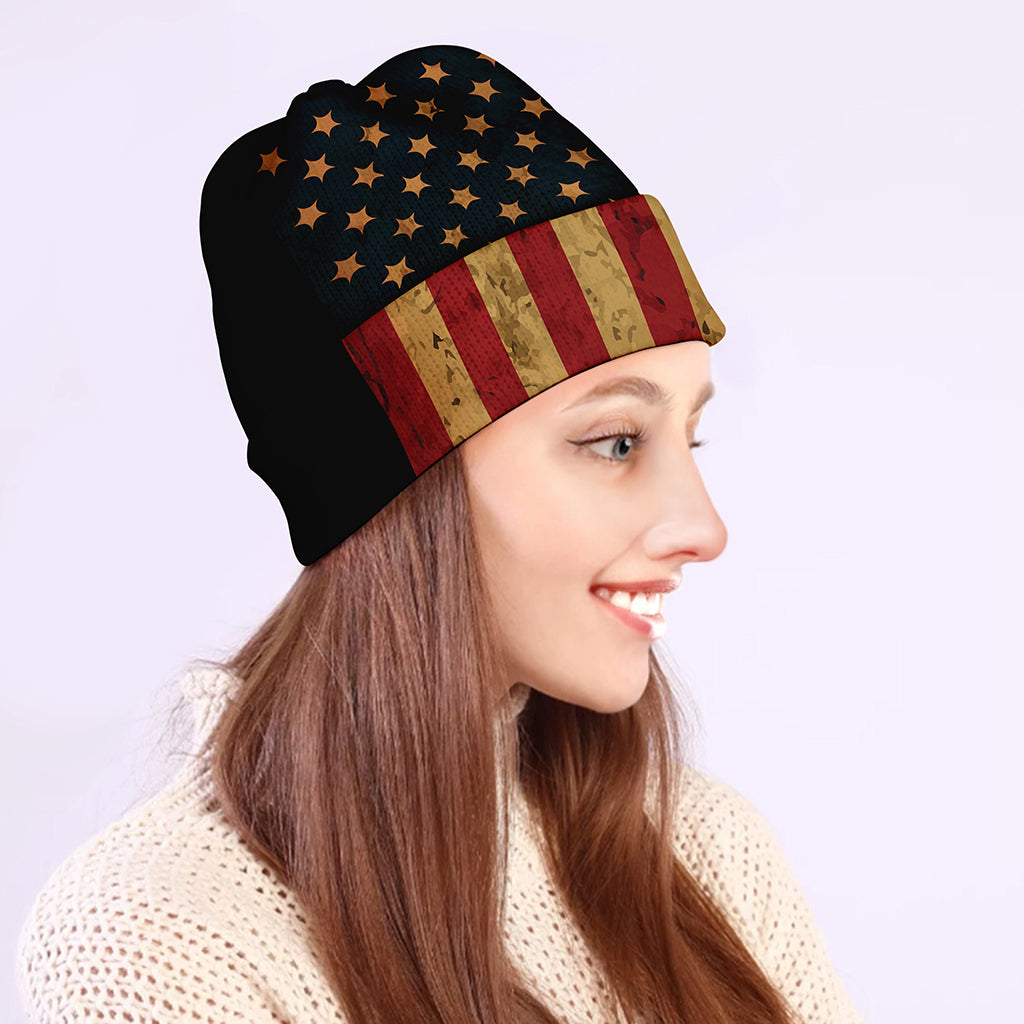 Vintage American Flag Print Beanie