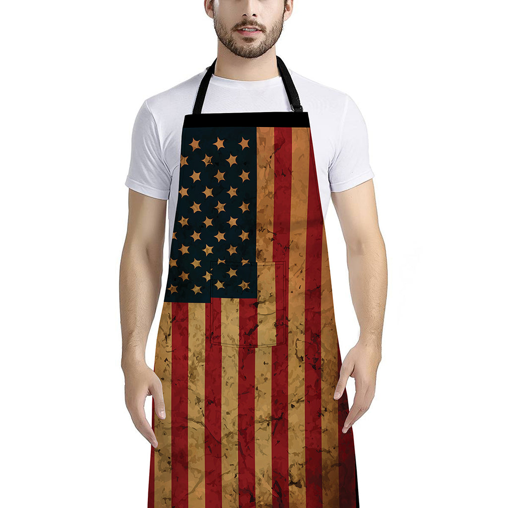Vintage American Flag Print Bib Apron With Pocket