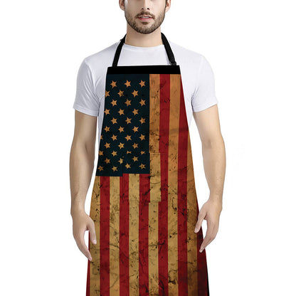 Vintage American Flag Print Bib Apron With Pocket
