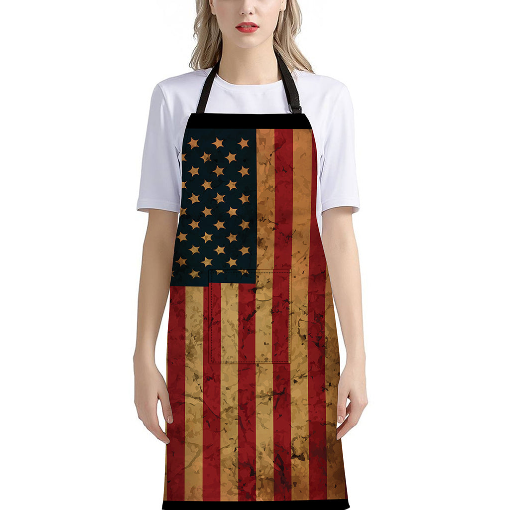 Vintage American Flag Print Bib Apron With Pocket