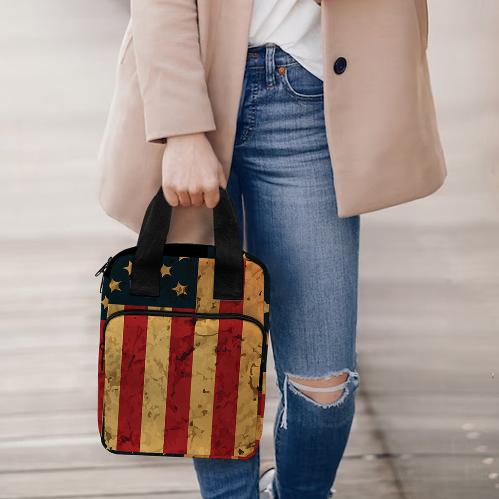 Vintage American Flag Print Bible Tote Bag