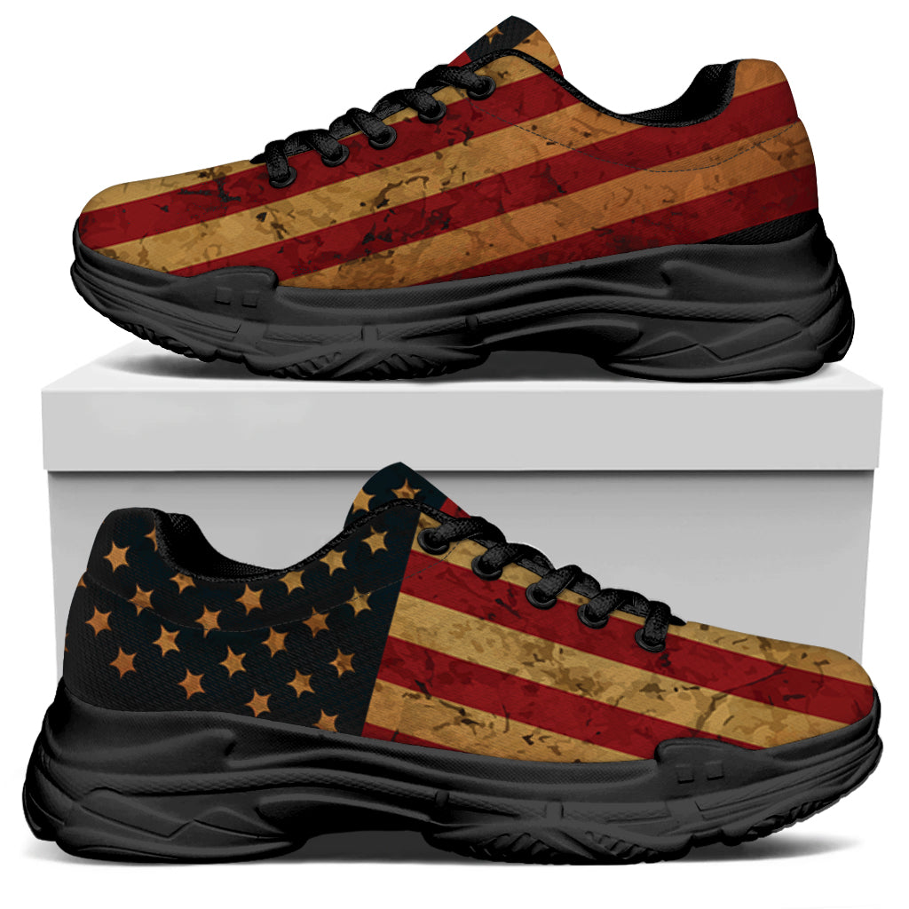 Vintage American Flag Print Black Chunky Shoes