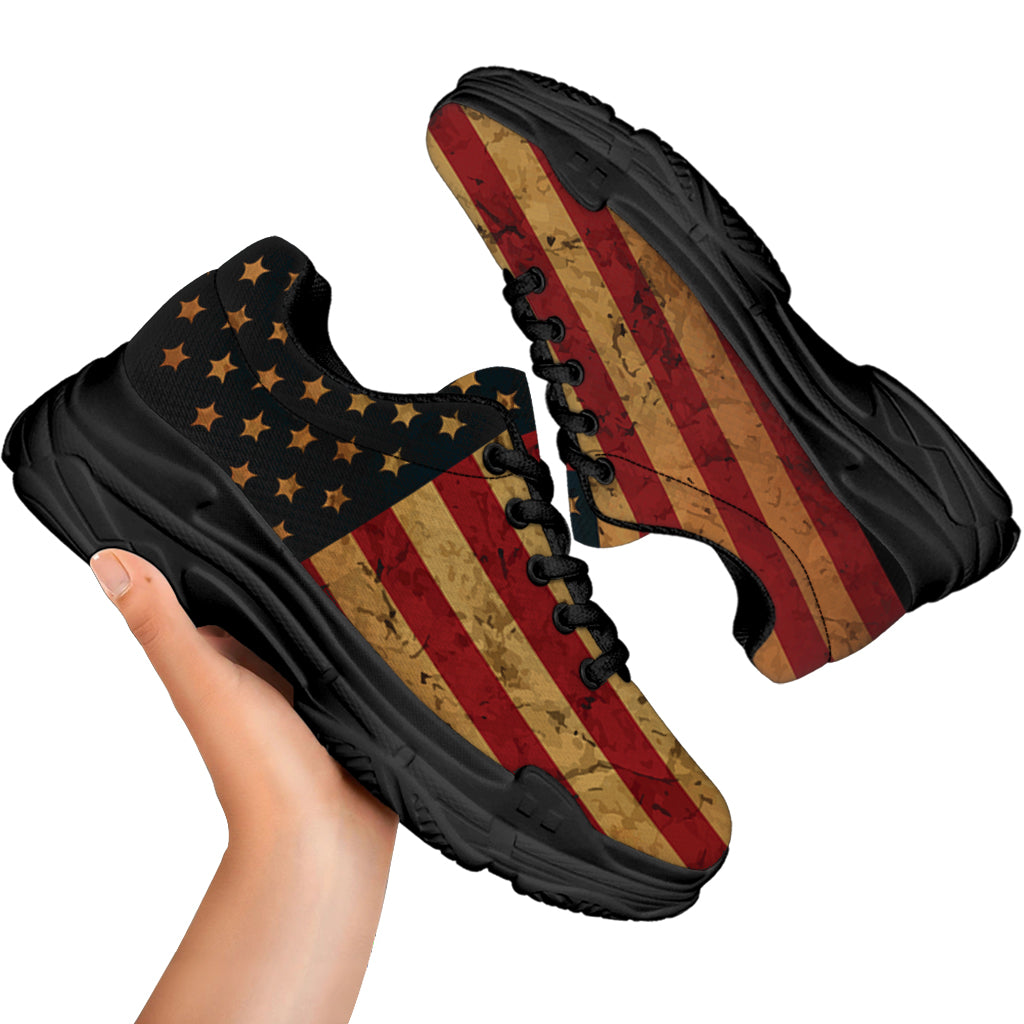 Vintage American Flag Print Black Chunky Shoes