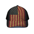 Vintage American Flag Print Black Mesh Trucker Hat