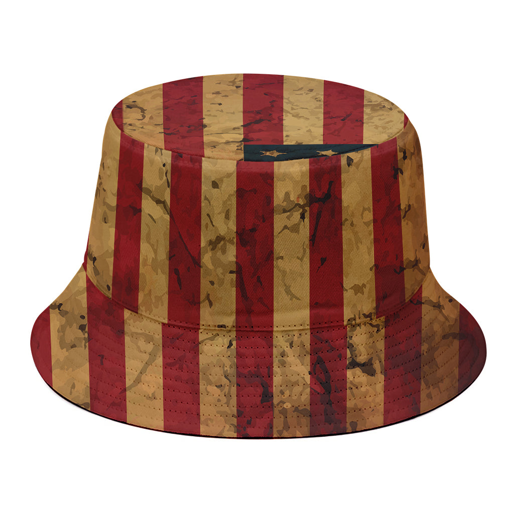 Vintage American Flag Print Bucket Hat