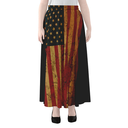 Vintage American Flag Print Chiffon Maxi Skirt