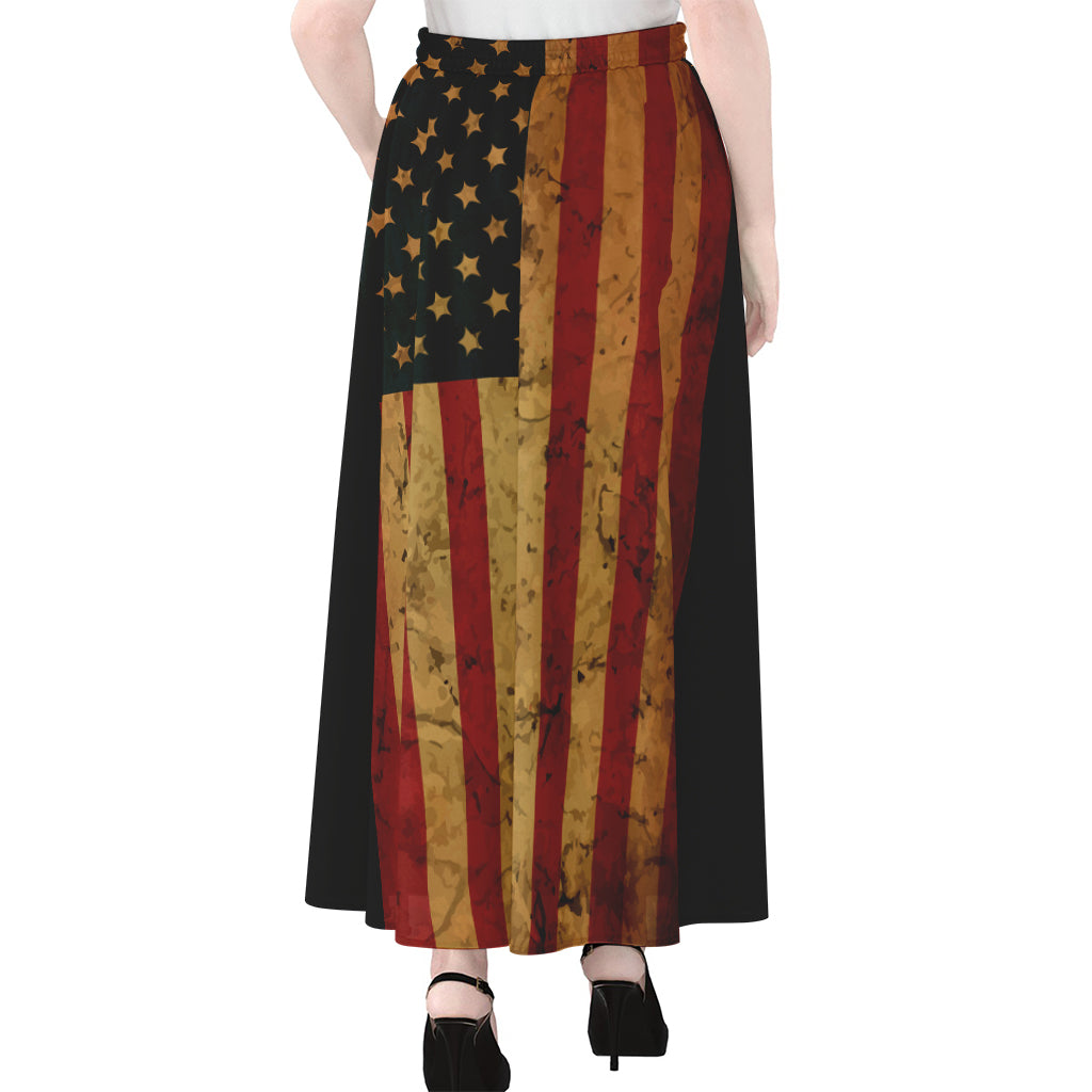 Vintage American Flag Print Chiffon Maxi Skirt