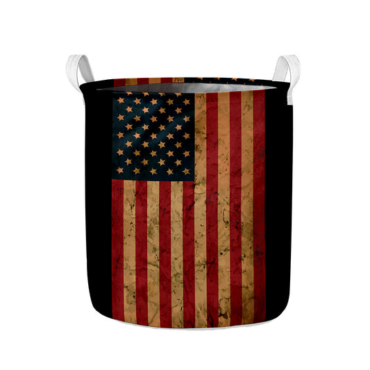 Vintage American Flag Print Collapsible Laundry Basket