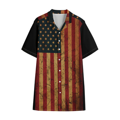Vintage American Flag Print Cotton Hawaiian Shirt