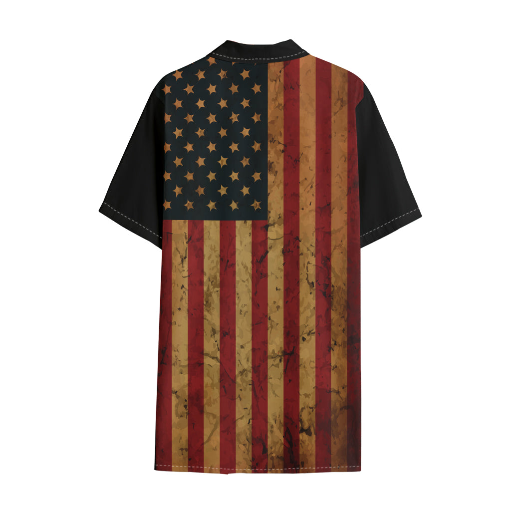 Vintage American Flag Print Cotton Hawaiian Shirt