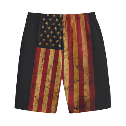 Vintage American Flag Print Cotton Shorts