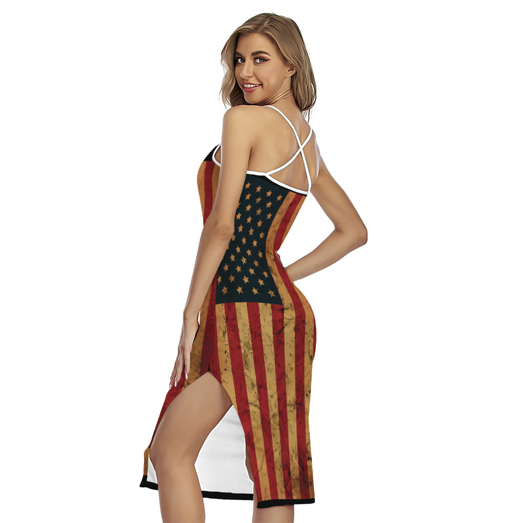 Vintage American Flag Print Cross Back Cami Dress