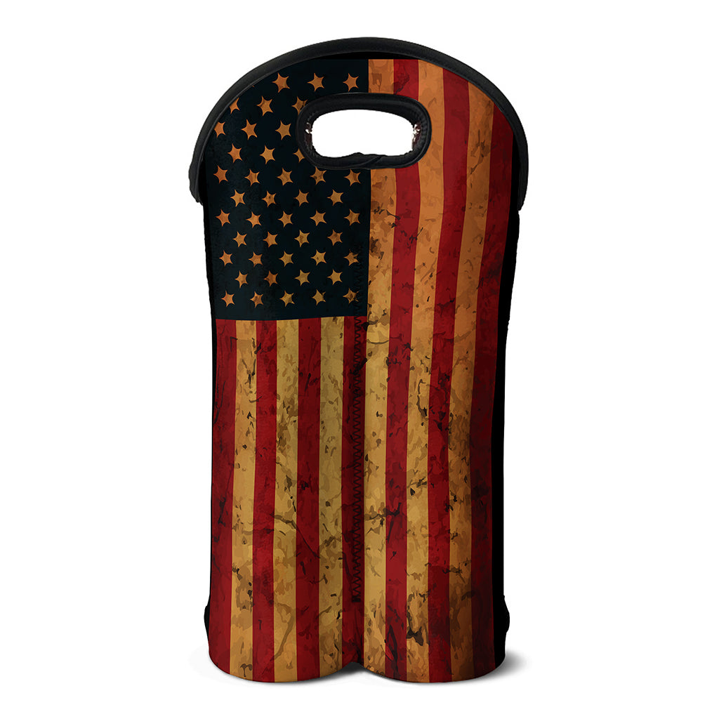 Vintage American Flag Print Double Neoprene Wine Tote