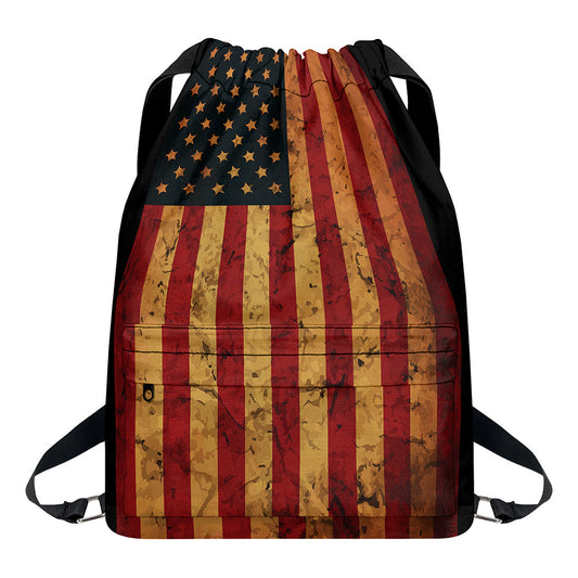 Vintage American Flag Print Drawstring Backpack
