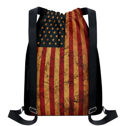 Vintage American Flag Print Drawstring Backpack