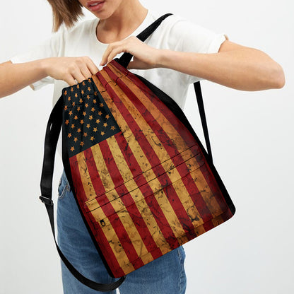 Vintage American Flag Print Drawstring Backpack