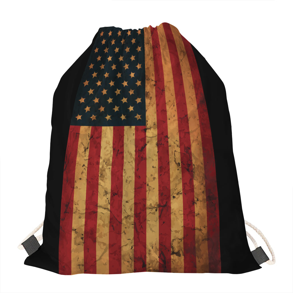 Vintage American Flag Print Drawstring Bag