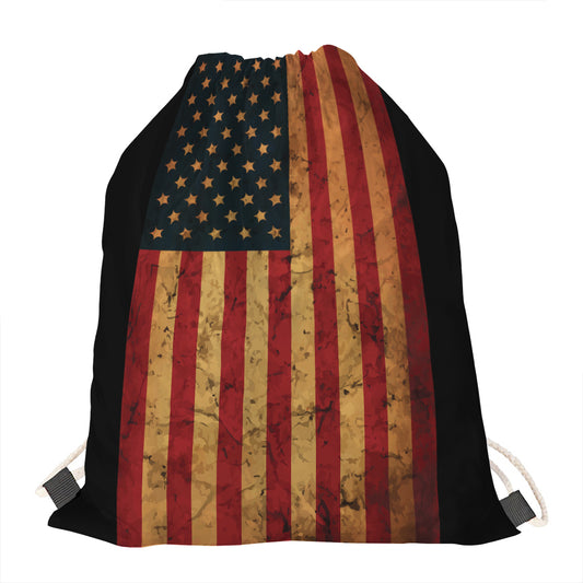 Vintage American Flag Print Drawstring Bag