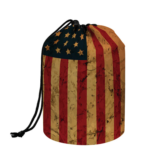 Vintage American Flag Print Drawstring Makeup Bag