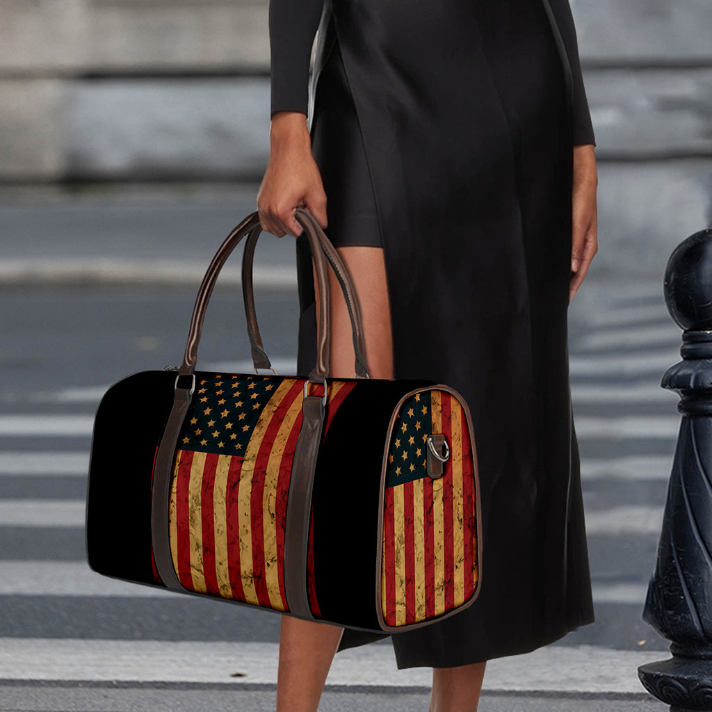 Vintage American Flag Print Duffle Bag