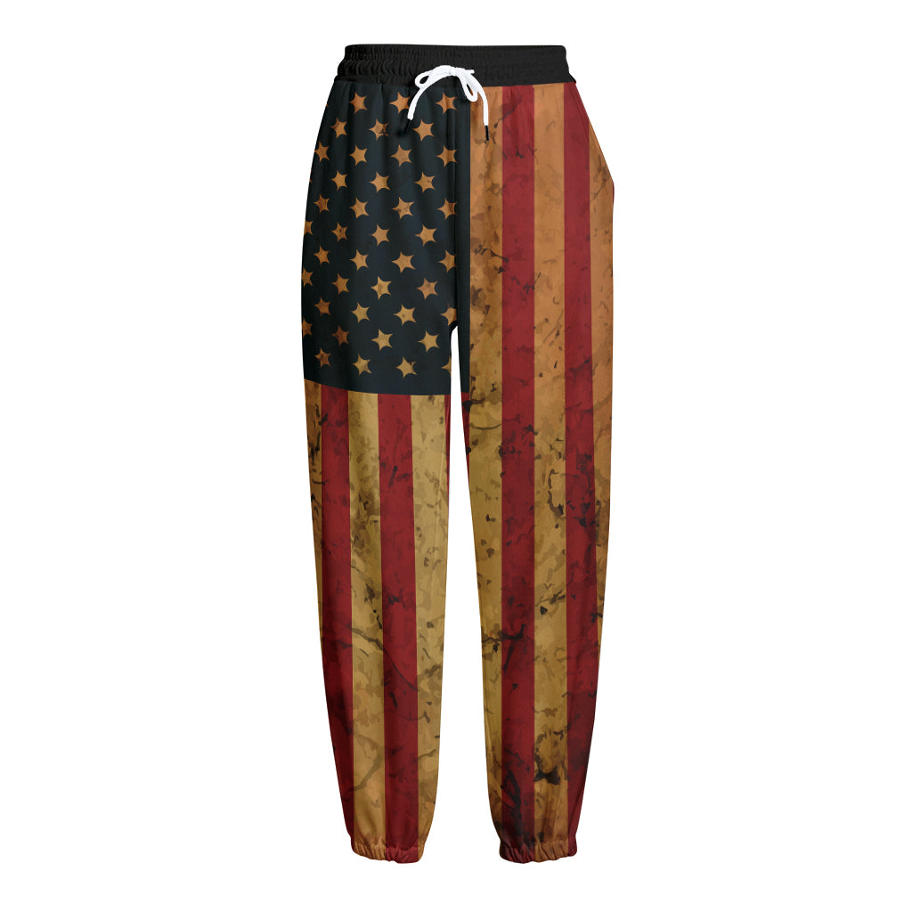 Vintage American Flag Print Fleece Lined Knit Pants