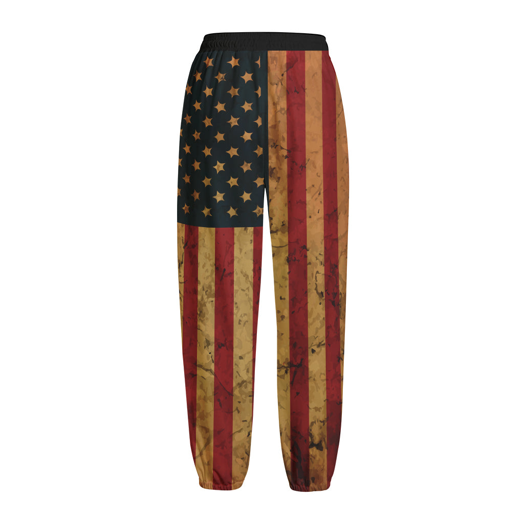 Vintage American Flag Print Fleece Lined Knit Pants