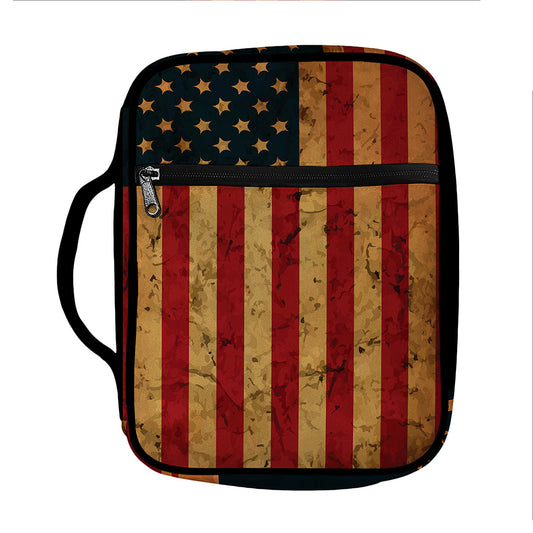 Vintage American Flag Print Front Pocket Bible Bag
