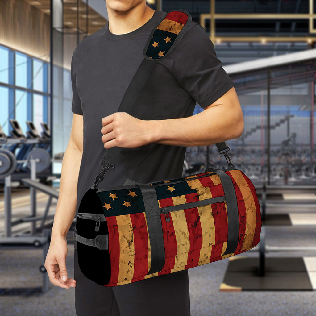 Vintage American Flag Print Gym Bag