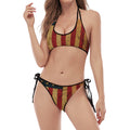 Vintage American Flag Print Halter Scoop Tie Side Bikini