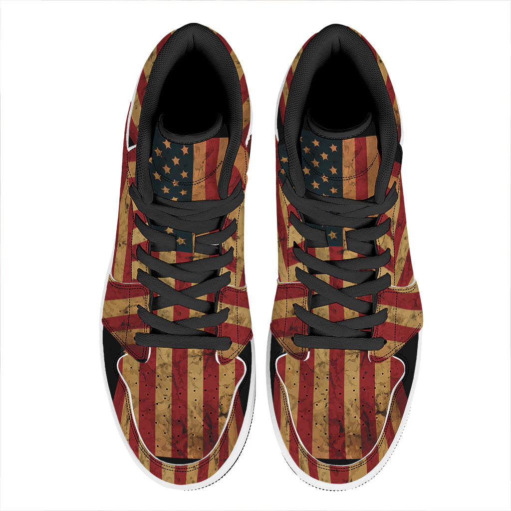 Vintage American Flag Print High Top Leather Sneakers