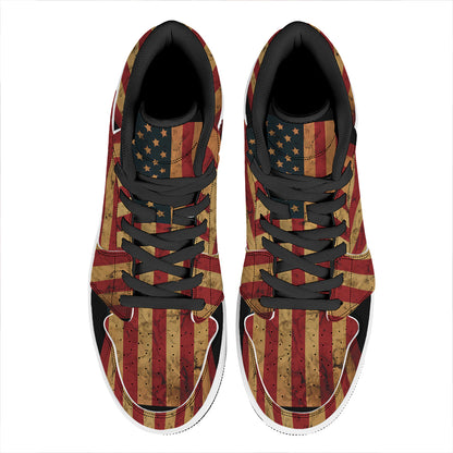 Vintage American Flag Print High Top Leather Sneakers