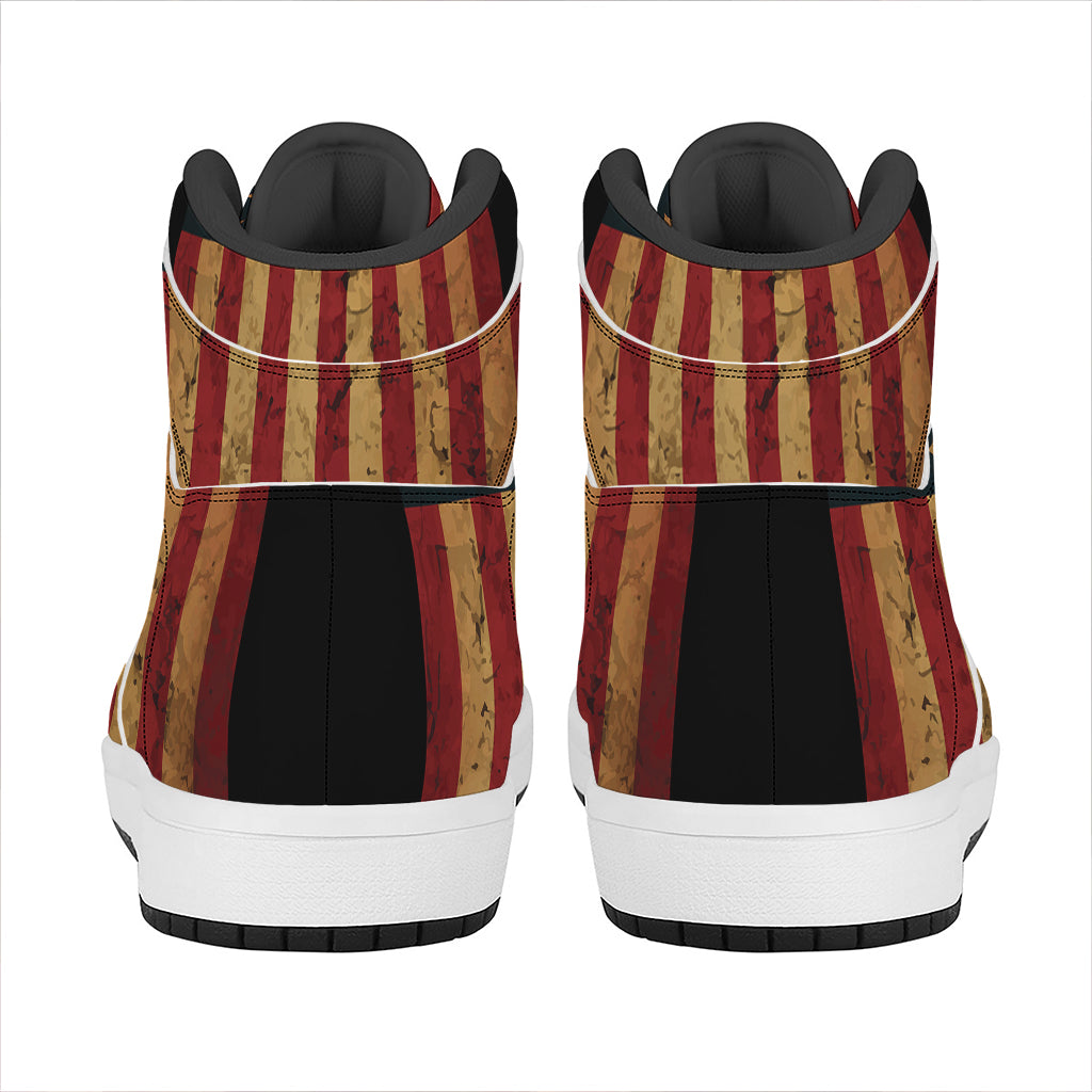 Vintage American Flag Print High Top Leather Sneakers