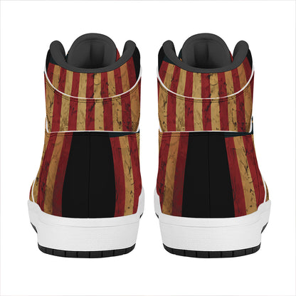 Vintage American Flag Print High Top Leather Sneakers
