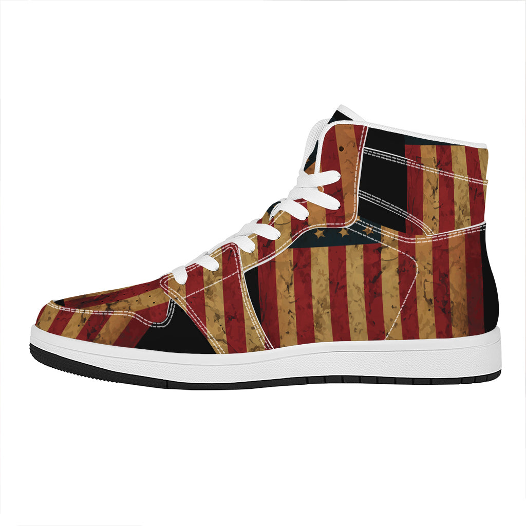 Vintage American Flag Print High Top Leather Sneakers