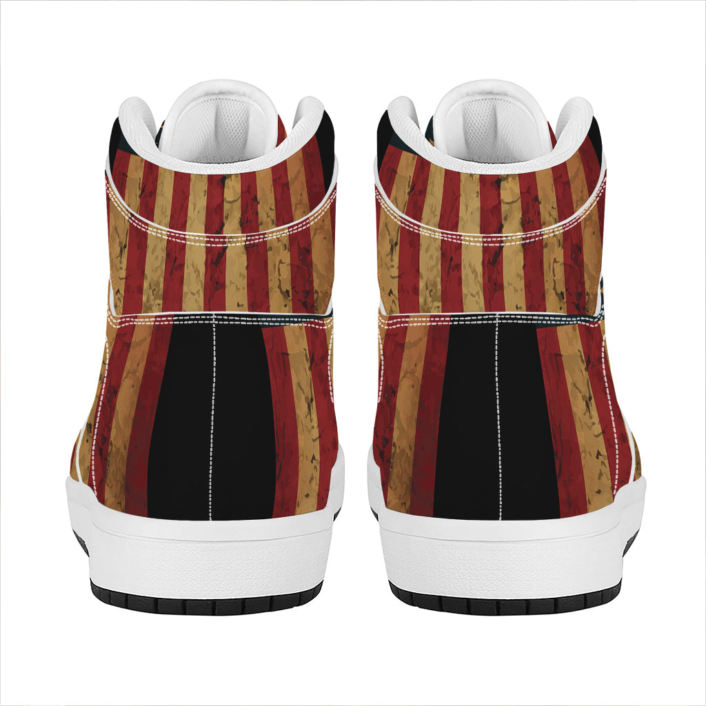 Vintage American Flag Print High Top Leather Sneakers