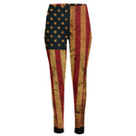 Vintage American Flag Print High-Waisted Pocket Leggings