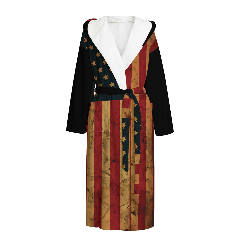 Vintage American Flag Print Hooded Bathrobe