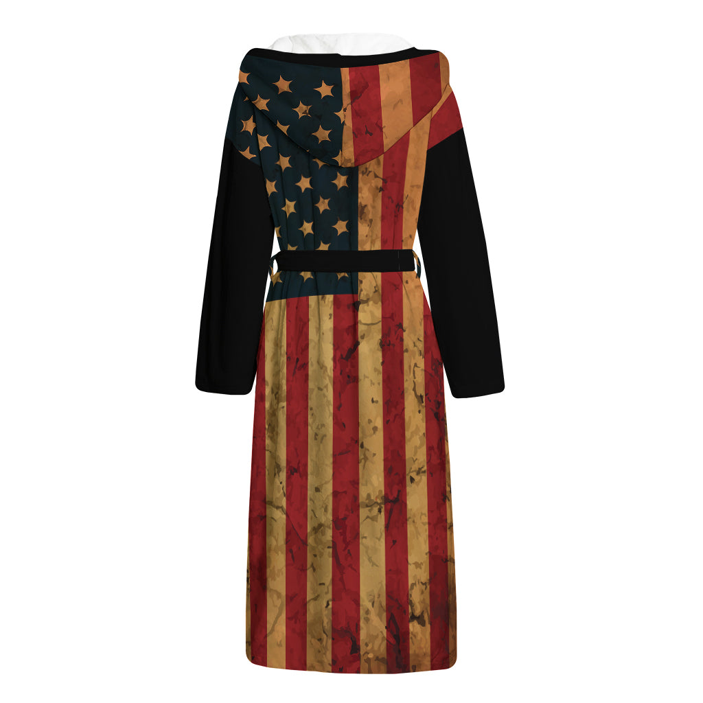 Vintage American Flag Print Hooded Bathrobe