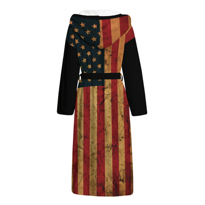 Vintage American Flag Print Hooded Bathrobe