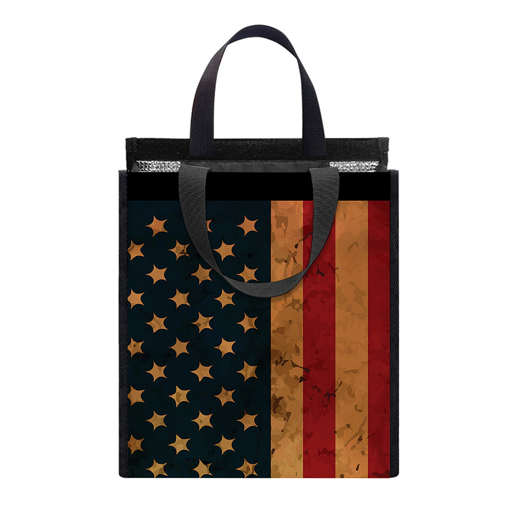 Vintage American Flag Print Insulated Lunch Tote