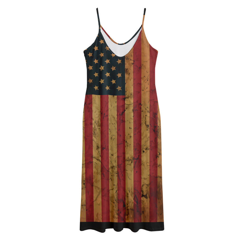 Vintage American Flag Print Jersey Midi Cami Dress