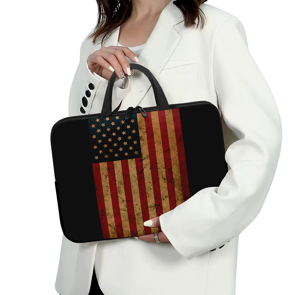 Vintage American Flag Print Laptop Sleeve With Handle