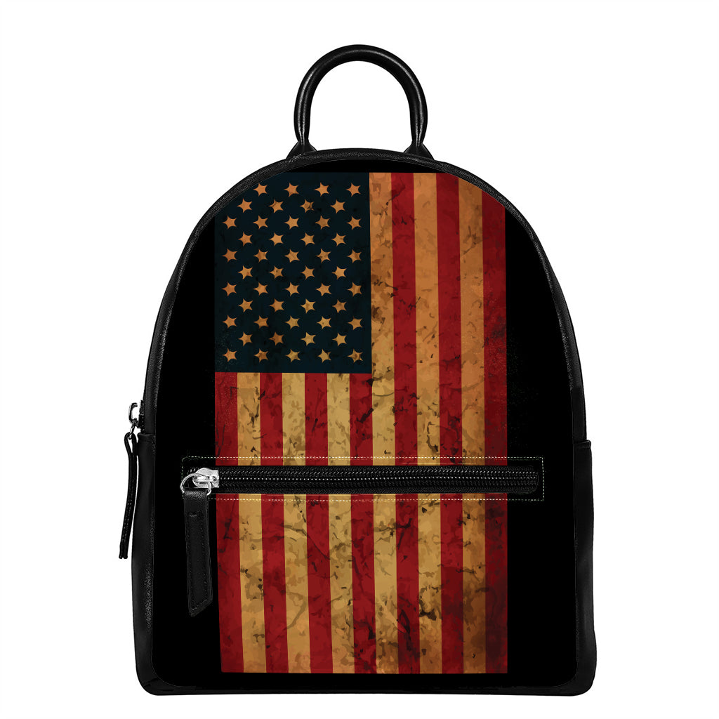 Vintage American Flag Print Leather Backpack