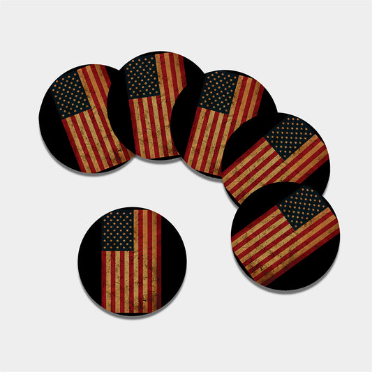 Vintage American Flag Print Leather Coaster Set