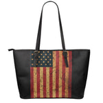Vintage American Flag Print Leather Tote Bag