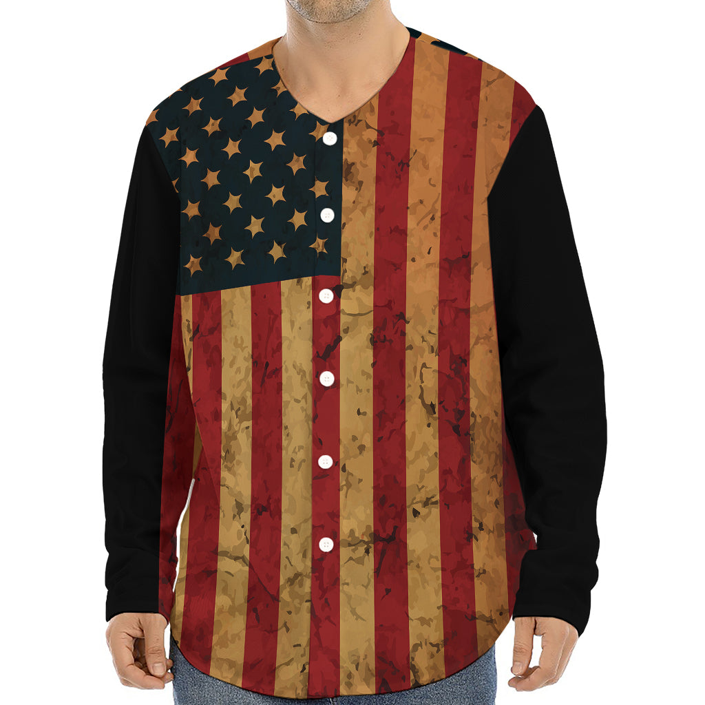 Vintage American Flag Print Long Sleeve Baseball Jersey