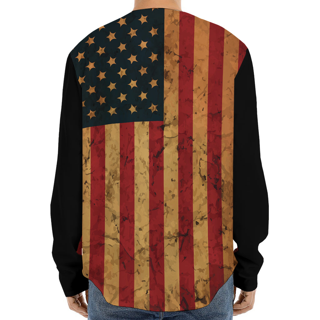 Vintage American Flag Print Long Sleeve Baseball Jersey